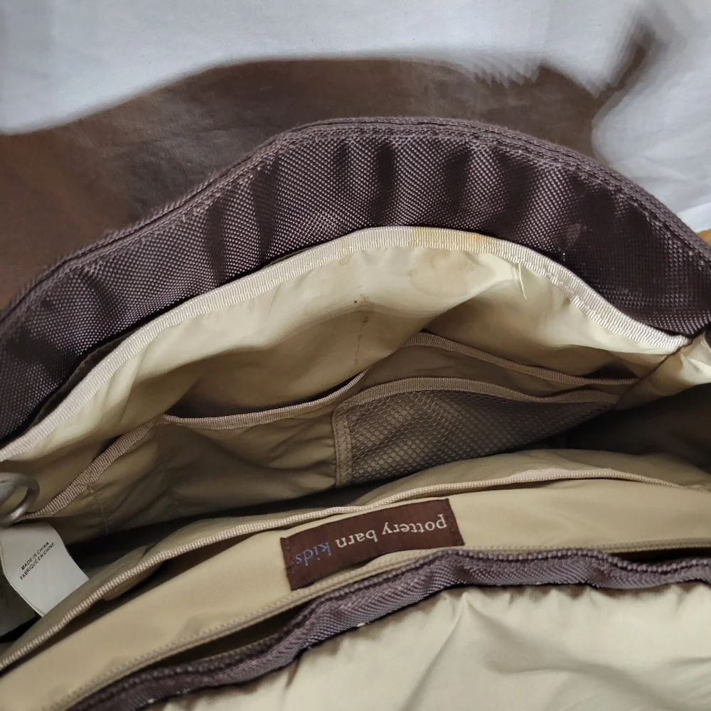 Pottery Barn Kids Ultimate Diaper Bag brown messenger backpack convertible